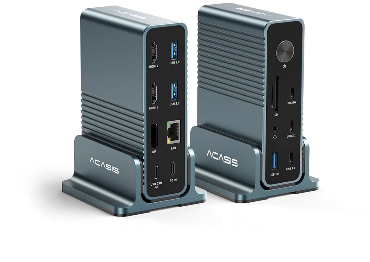 Acasis - DS‑7A15 - USB‑C Dock – 4K 60Hz – 15‑in‑1 Hub - Met Ethernet USB 10Gbps - 100W Power Delivery