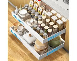 2 Pcs Telescopic Drawers with Rail System, Pull-Out Drawer Kitchen Without Drilling, Pull-Out Drawer for Kitchen Cabinets, Drawer Organizer Kitchen, A