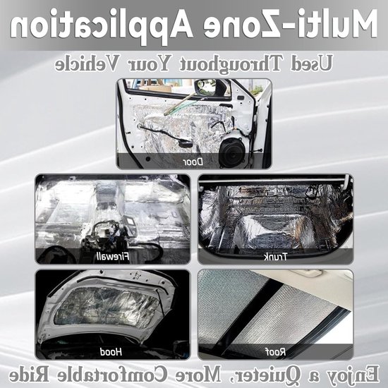 Set van 12 Zelfklevende Isolatiematten 25 x 18 cm voor Geluids- en Warmte-isolatie, Aluminium Folie en Schuim, Aanpasbaar voor Deuren, Motorkap en Kofferbak van Merkloos — afbeelding 3