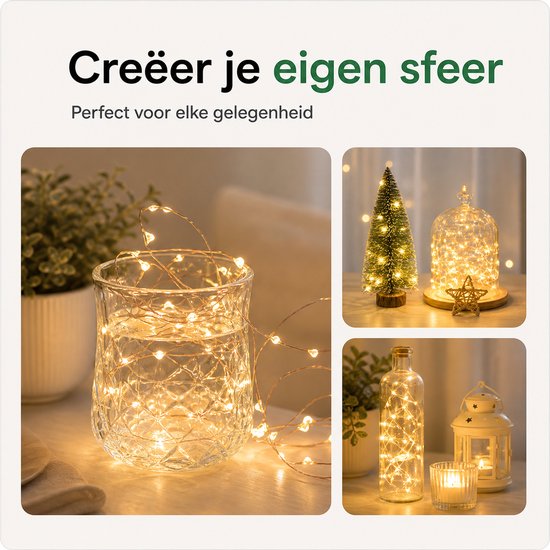 BOTC Lichtsnoer Binnen en Buiten Met Afstandsbediening - Fairy Lights 10 meter - LED Lampjes Slinger - Soothe Lichtsnoer Binnen - Op Batterijen - Warm White