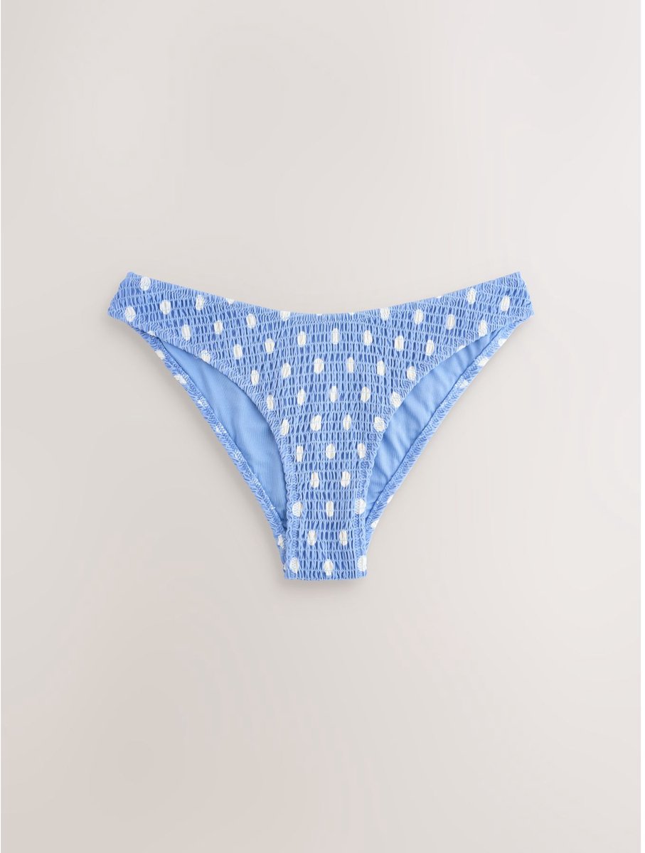 Next Dames - Hoog uitgesneden Braziliaans bikinibroekje met plooien - Blauw Blue/Cream Spot