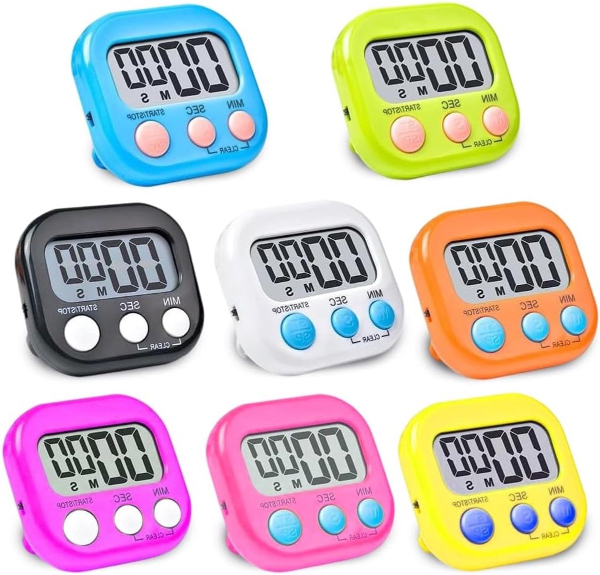 Set van 8 Digitale Keukentimers met Magnetische Achterkant en Standaard