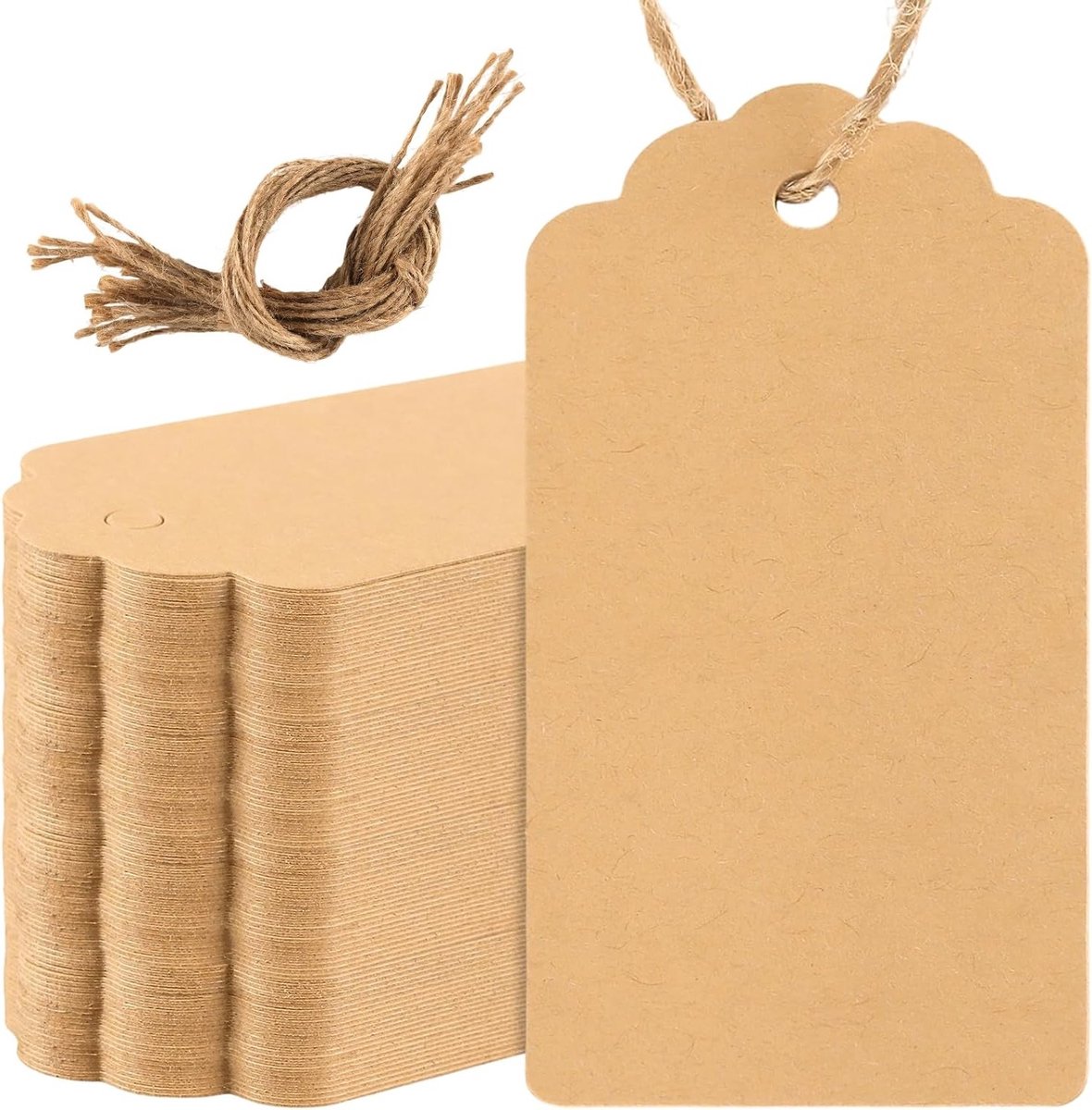 200 Stuks Bruine Kraftpapier Cadeautags met Touw voor Kleding, Prijslabels en Handgemaakte Geschenken, 9,5 x 4,5 cm
