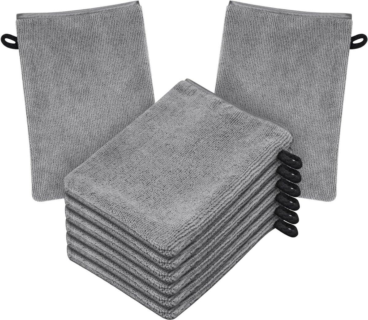 Microfiber Washandjes Set van 8, Zachte Flanellen Douchehandschoenen 15x20cm, Herbruikbare Gezichtsdoekjes en Make-up Verwijderhandschoenen (Grijs)