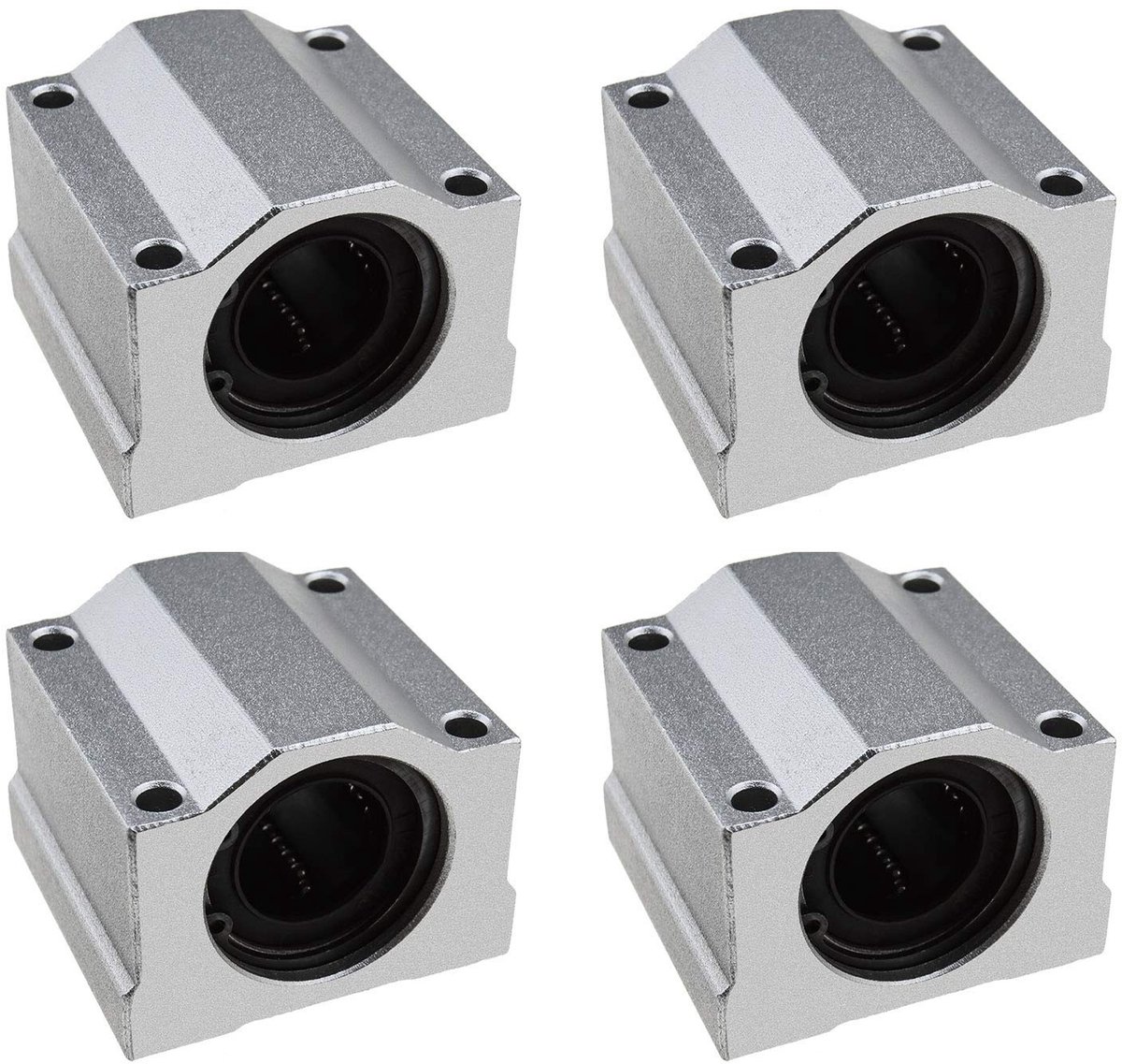 SPHProducts - Kogellagers schuifregelaars - 4 stuks SCS20UU - ideaal voor 3D-printer en CNC-machine - aluminium - zilver - 20 mm boring - soepel en duu...