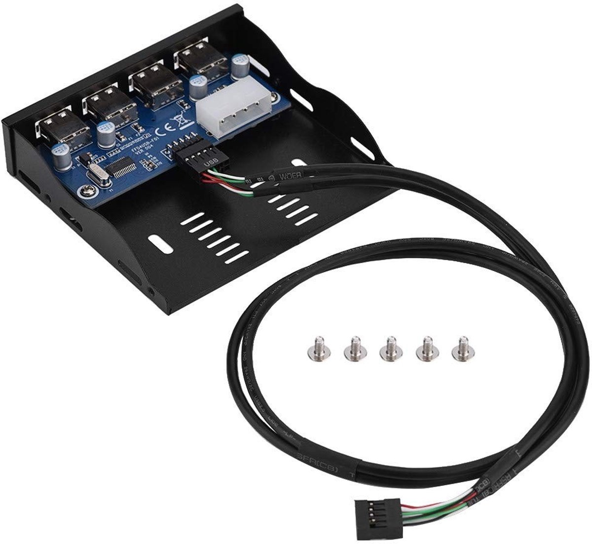 aladdien - Floppy Front Panel - USB Hub - 4 Poorten - Zwart - Snelladen - Geschikt voor Desktop Computers - 3.5 Inch Formaat