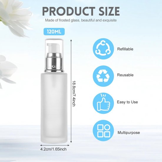 Allecto - Lege Glas Lotion Pomp Dispenser - Hervulbare Cosmetische Fles - 120ml - Frosted - Ideaal voor Reizen - Set van 2 van Allecto — afbeelding 2