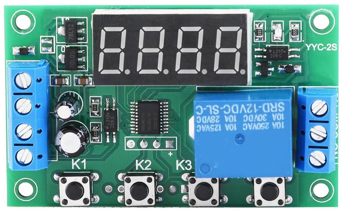 Allecto - LED Display Timer Relay Module - Verstelbare 12V tijdschakelaar - Programmeerbare timer - Elektronisch project - Geschikt voor automatise..