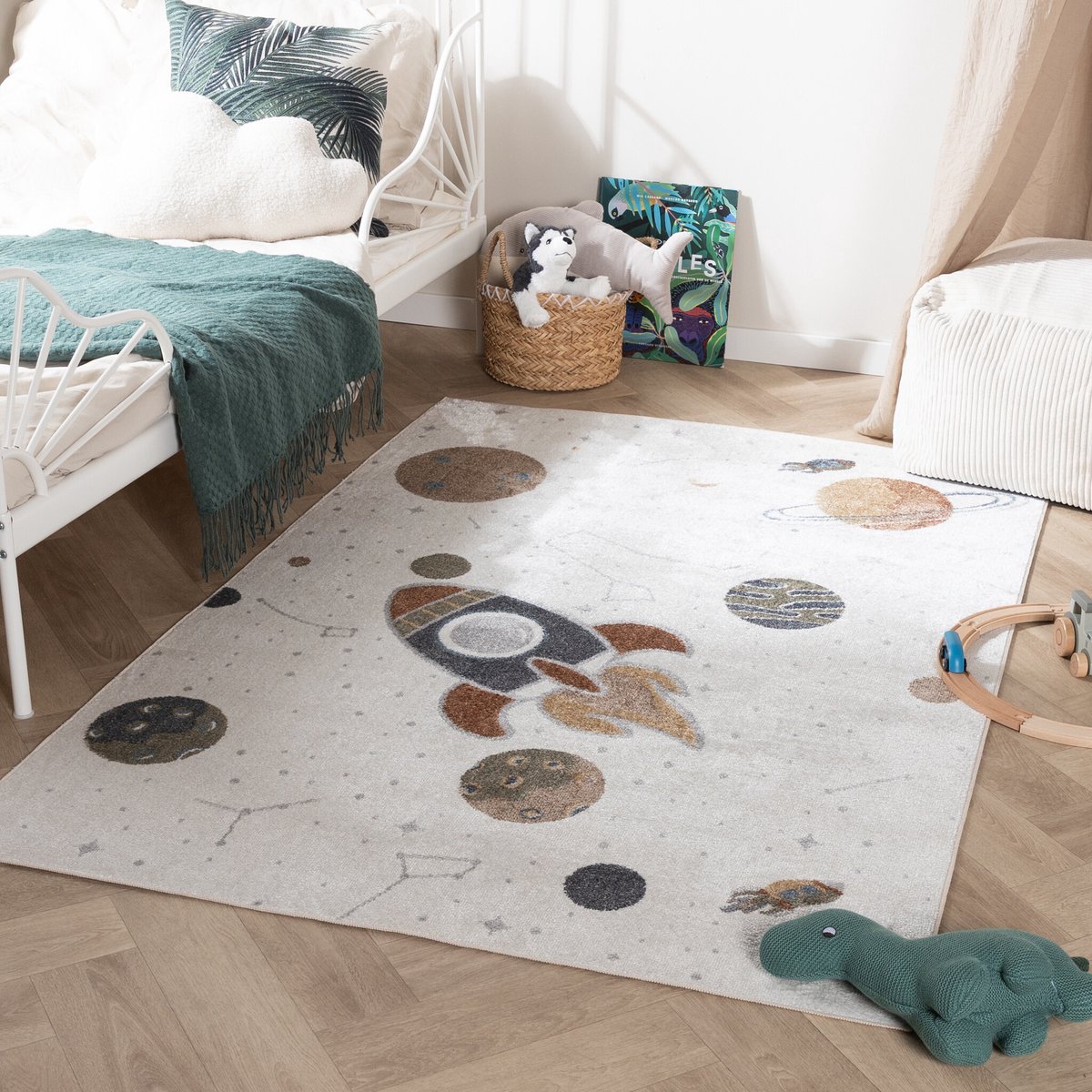 Little Olly Wasbaar kindervloerkleed - Mace Rocket Creme - 120x170cm