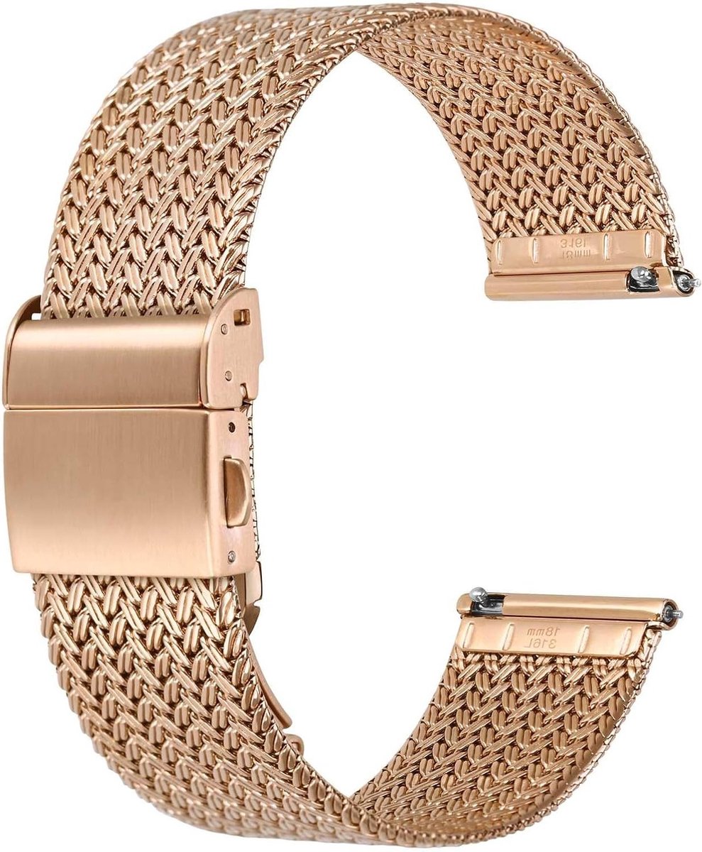 Elegante 22mm Metaal Horlogeband voor Dames en Heren, Roze Goud, 316L RVS, Snelle Ontgrendeling en Vouwsluiting