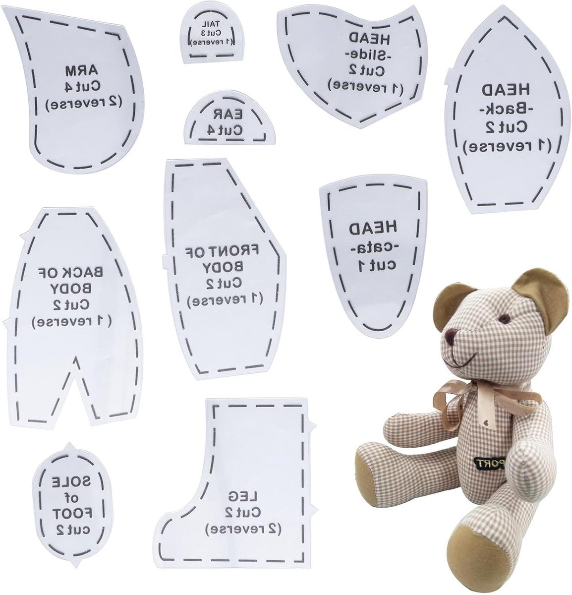 10 Inch Memory Bear Templates Set met 10 Stencils, Ruler en Naai Kit voor Beginners, Ideaal voor DIY Acryl Snijden en Stofbewerking