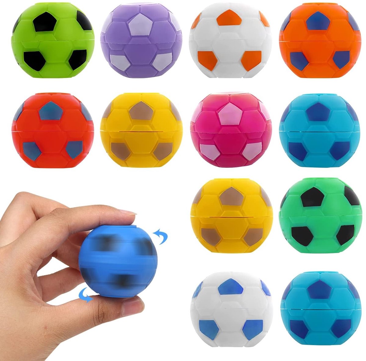 Cosensi- Voetbal Spinner 12 Stuks - Roterende Stressballen - Mini Voetbal Stressverlichting 3,5 cm - Anti-Stress Speelgoed - Sensorisch Speelgoed voor Kinderen/Volwassenen - Stressbal