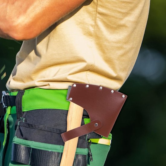 Leren bijlenscherm voor 1 lb bijl, dubbele snap sluiting, draagbaar en perfect voor buitenactiviteiten, bescherming voor bijlkop en bijlblade — afbeelding 3