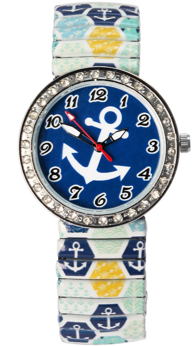 DONNA KELLY dameshorloge roestvrij staal 1700071 Dameshorloge, trekband, imitatieleer, maritiem, veelkleurig