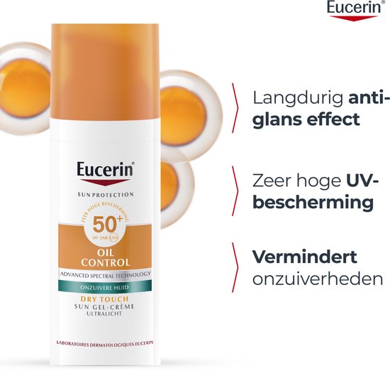 Eucerin Sun Oil Control Gel-Crème Zonnebrand Gezicht - SPF 50+ - Zonbescherming voor Vette en Acne-gevoelige Huid - 50 ml