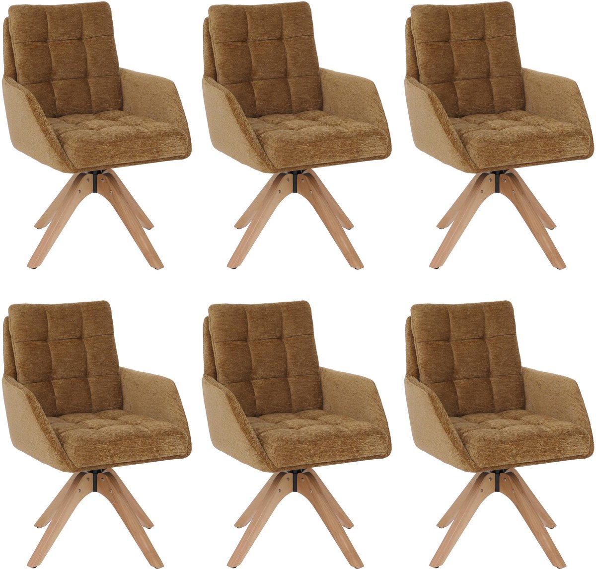 Set van 6 eetkamerstoelen MCW-Q36, keukenstoel, draaibaar, chenille (680 g/m²), hout MVG ~ mosterdgeel