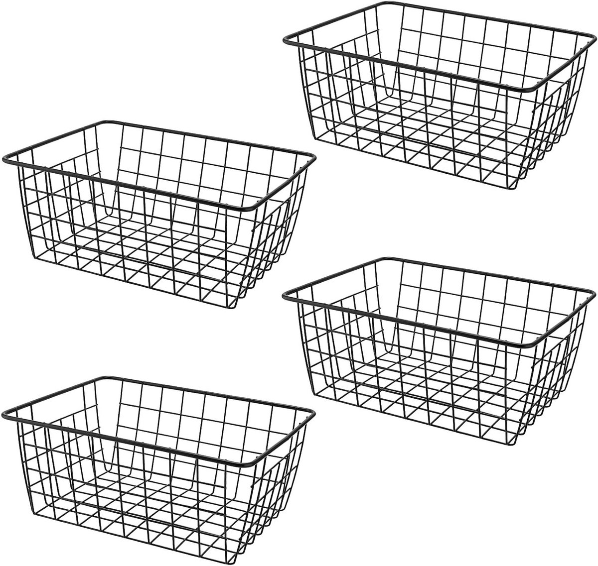Set van 4 Metalen Opbergmanden in Zwart voor Badkamer, Koelkast en Kantoor - 28 x 22 x 12 cm, Ideaal voor Organisatie en Opslag