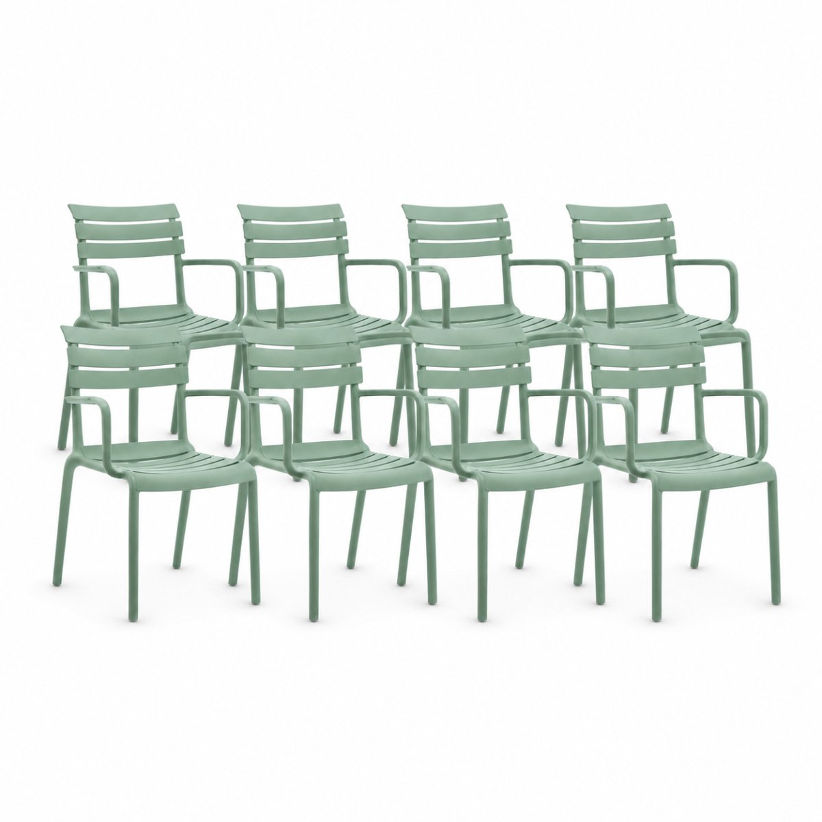 DS4U® - Zayn tuinstoel - Set van 8 - Groen - Kunststof - Stapelbaar - Met armleuning