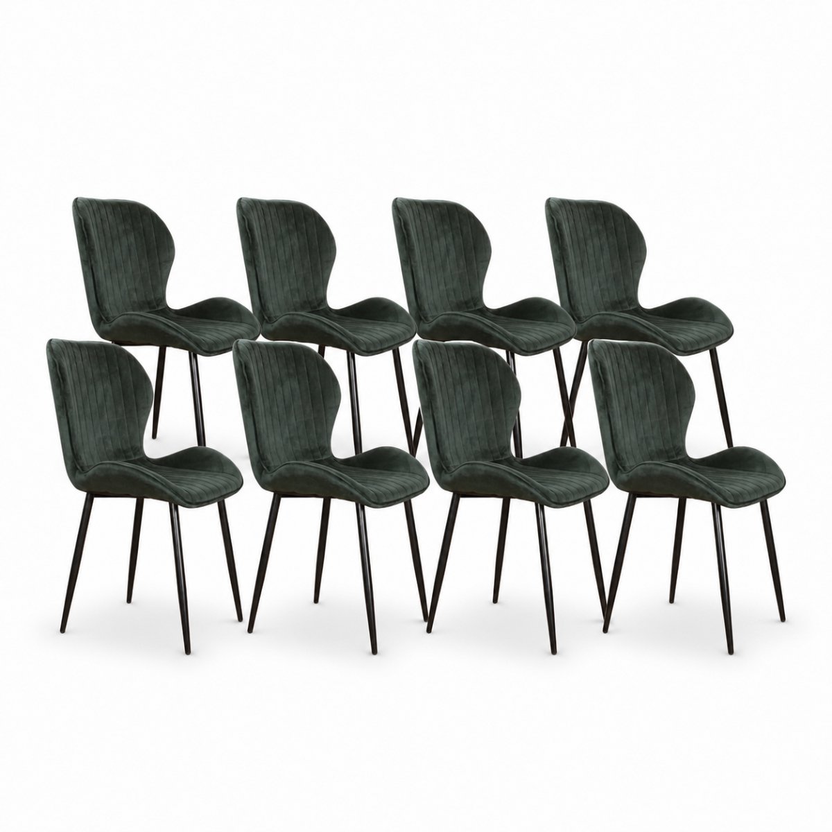 DS4U® - Giulia eetkamerstoel - Set van 8 - Donkergroen - Velvet - Zwart metalen poten