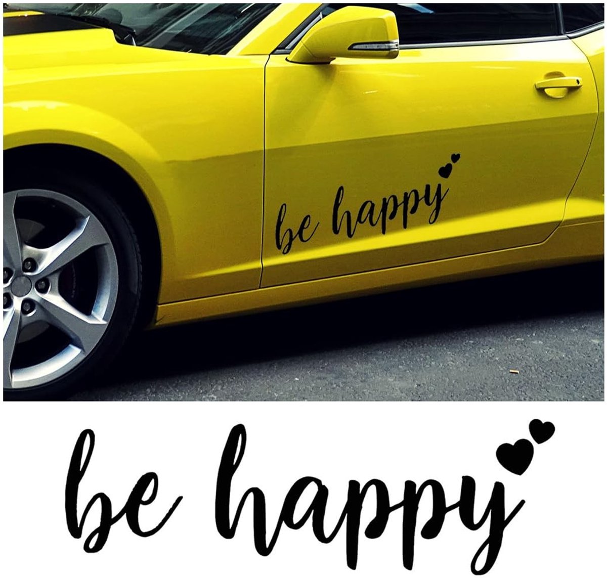 Dailygoods- Autosticker Be Happy - Decoratieve Sticker - Carrosserie Sticker - Milieuvriendelijk Papier - 17 x 5,5 cm - Duurzaam en Gegraveerd - Autodecoratie