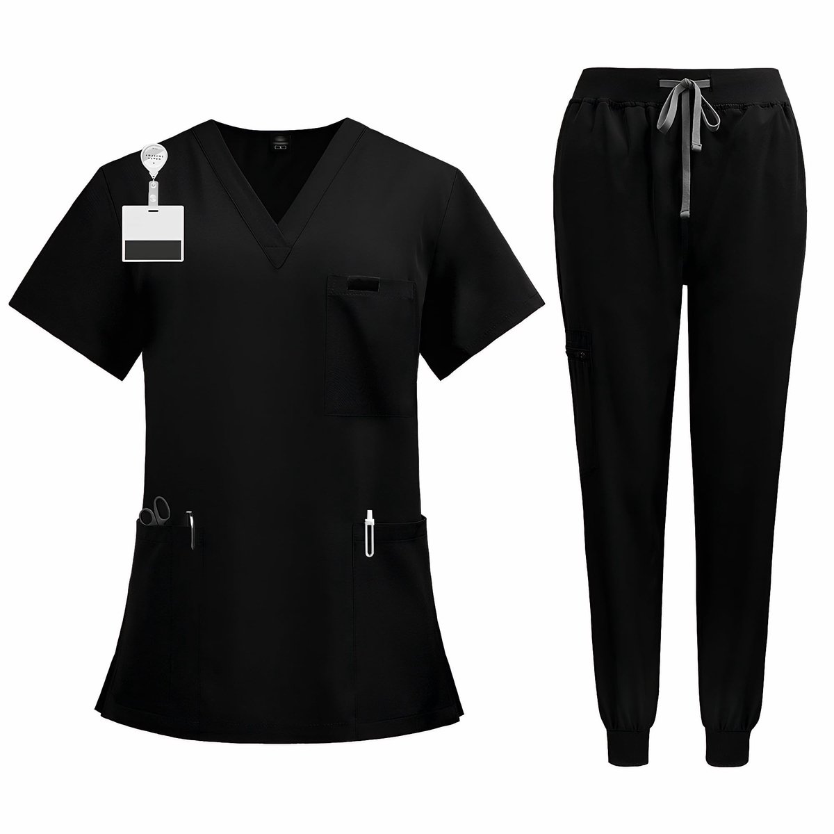 Dailygoods- Scrub Set V-hals - Korte Mouw Top - 3 Zakken - Elastische Manchet Broek - Vochtafvoerende Stof - Unisex Gezondheidszorg Uniform - Medische Uniform
