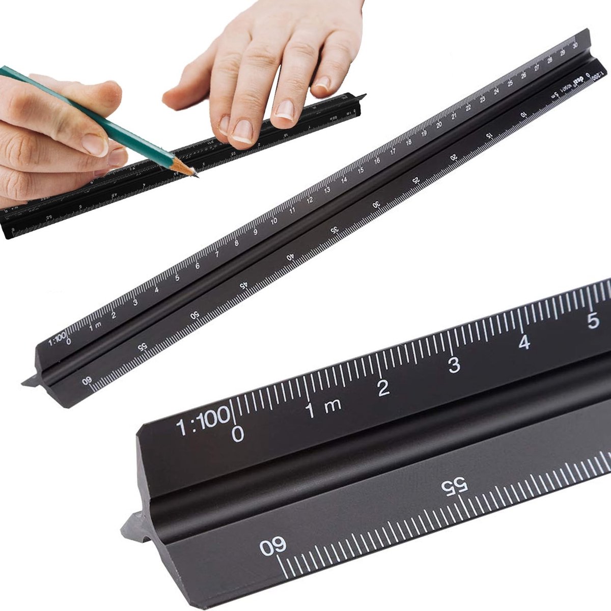 Dailygoods - Dailygoody - Triangulaire Liniaal 30 cm van Aluminium - Architectuur Ruler met Diverse Schalen