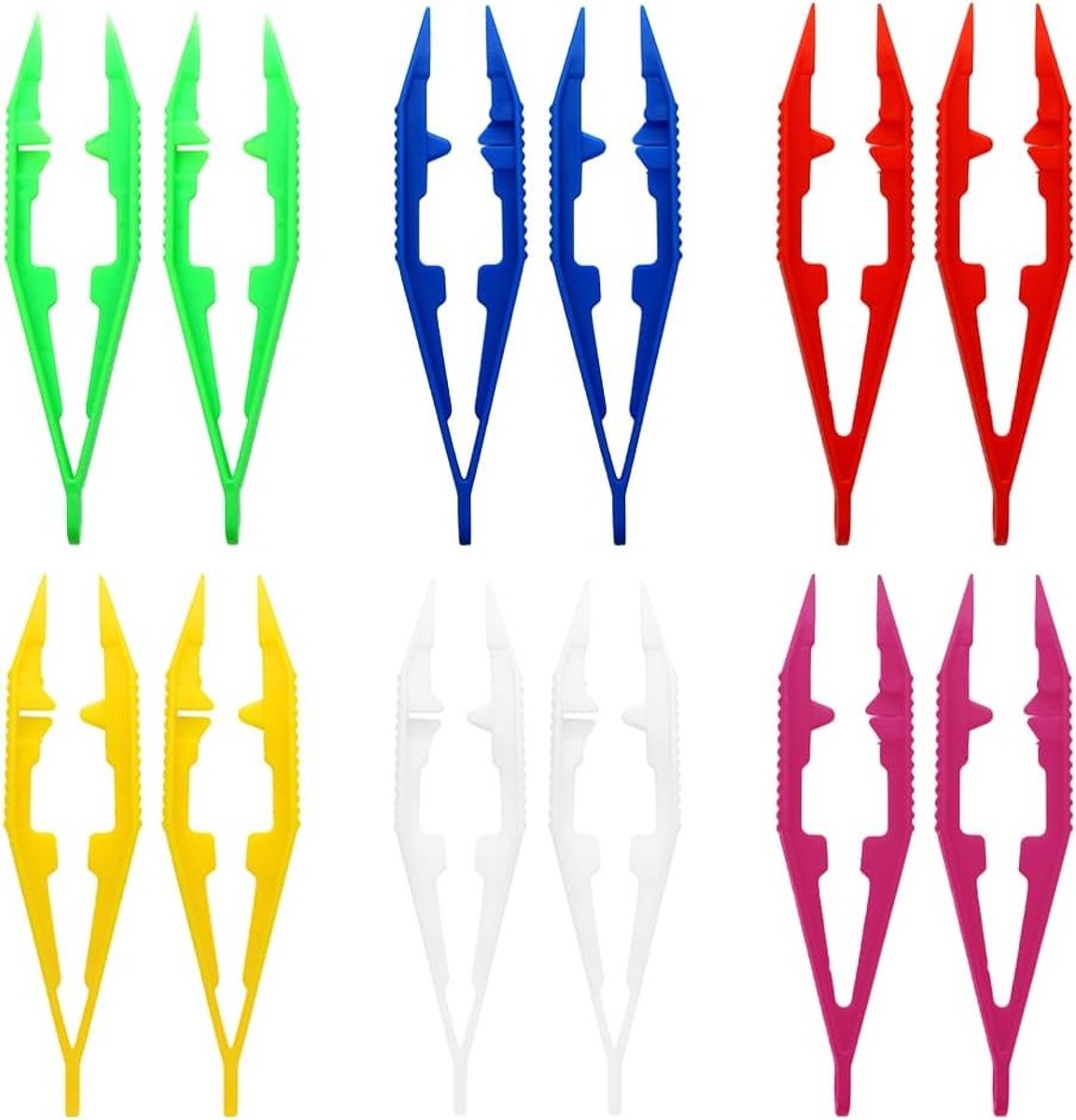 Kleurige Plastic Pincetten Set van 12 Stuks voor Kinderen, Reptielen Voeden en Creatieve Knutselprojecten, Ideaal voor Beads en Fuseren