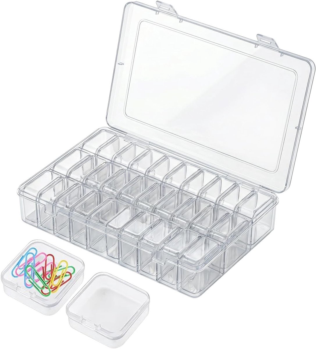 Transparante kunststof containers - 31 stuks mini-organizer met deksel voor sieraden, kralen en kunsthandwerk, ideale opbergdoos voor accessoires en schroeven
