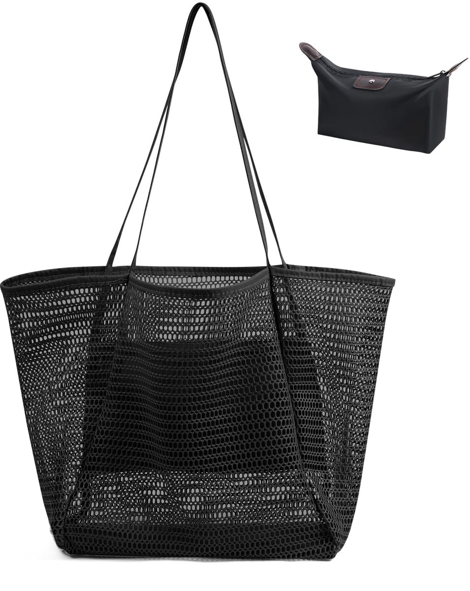 Dailygoods - Dailygoody - Flintronic Mesh Strandtas - Dames Reistas - Groot Met Ritssluiting - Zwart - Opvouwbare Handtas - Ideaal Voor Strand En Fitness