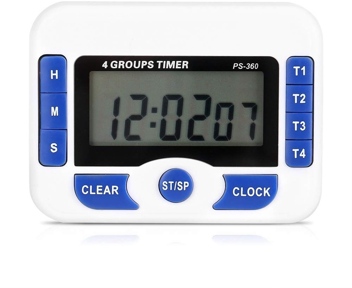 Dailygoods - Dailygoody - Digitale Keuken Timer - Multifunctionele 4 Kanaals Timer - LCD Display - Wit en Blauw - Keuken Timer - Geschikt voor Koken - Kleur A