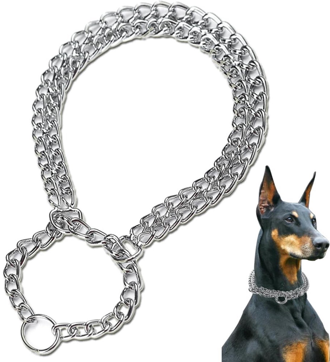 Dailygoods - Dailygoody - Hondenketting - Roestvrij staal - 50 cm - Dubbele rijen chroom - Ideaal voor kortharige rassen - Geschikt voor puppy's
