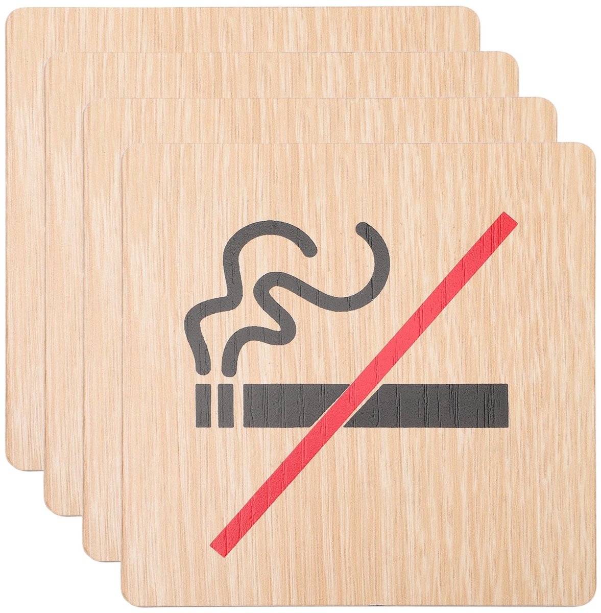 Dailygoods - Dailygoody - Roken Verboden - Waarschuwingsborden - Houten Bordjes - 4 Stuks - Veiligheidsborden voor Restaurants - 10x10 cm