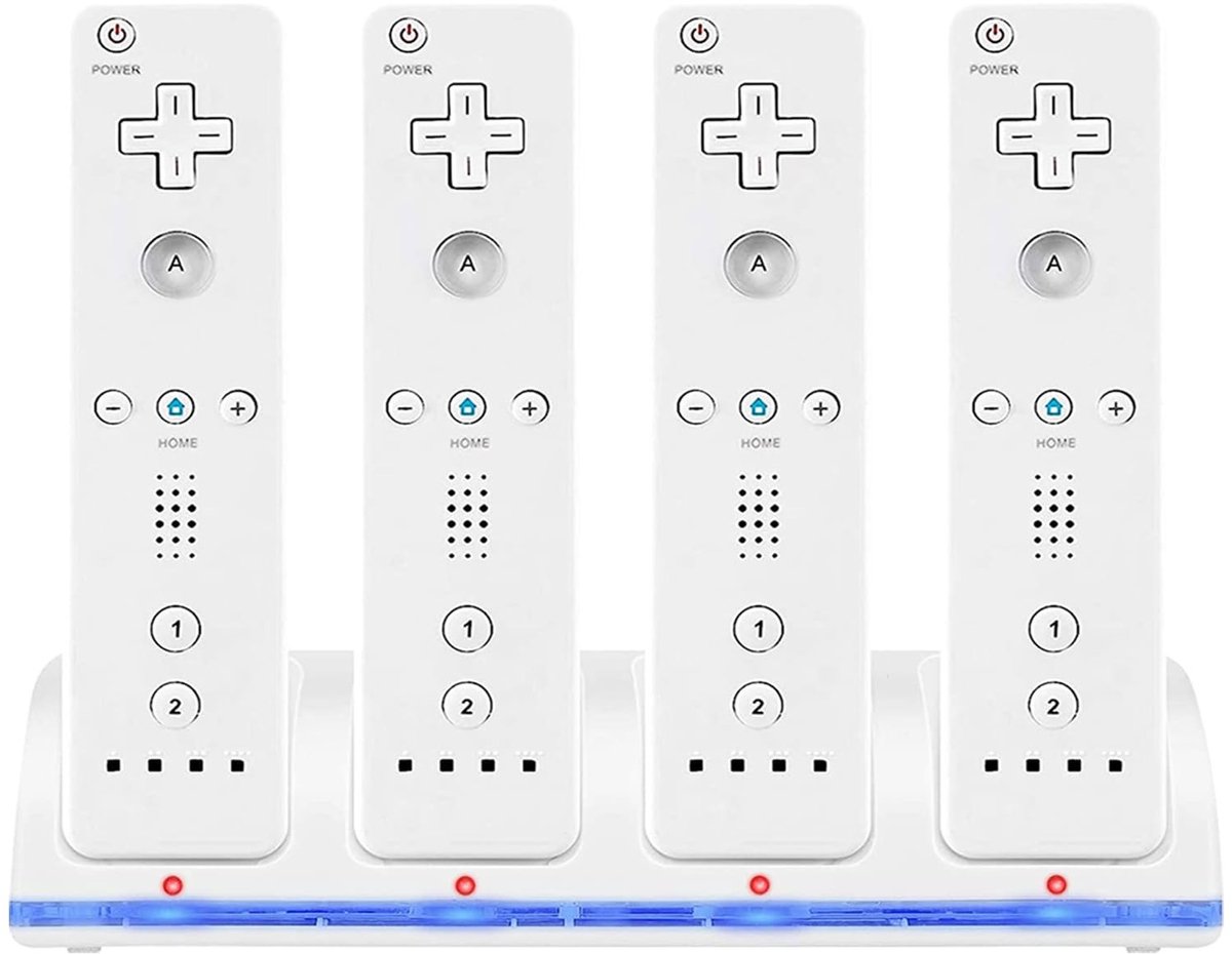 Dailygoody - Wii-controller laadstation - 4-in-1 oplaadstation - met led-indicatoren - geschikt voor 4 controllers - oplaadbare batterijen - ideaal vo...