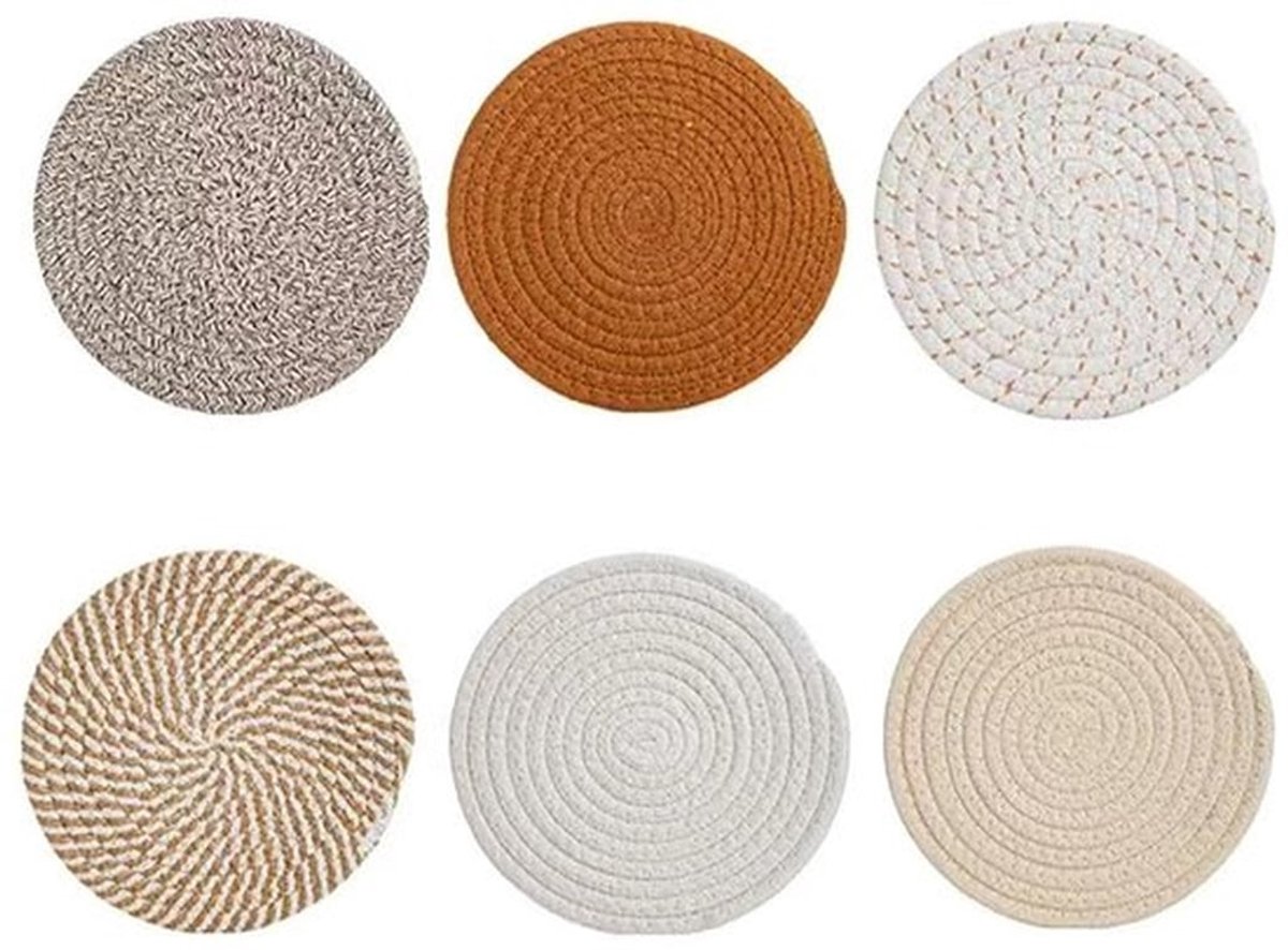 Katoenen onderzetters - hittebestendig - set van 6 - 18 cm - absorberend