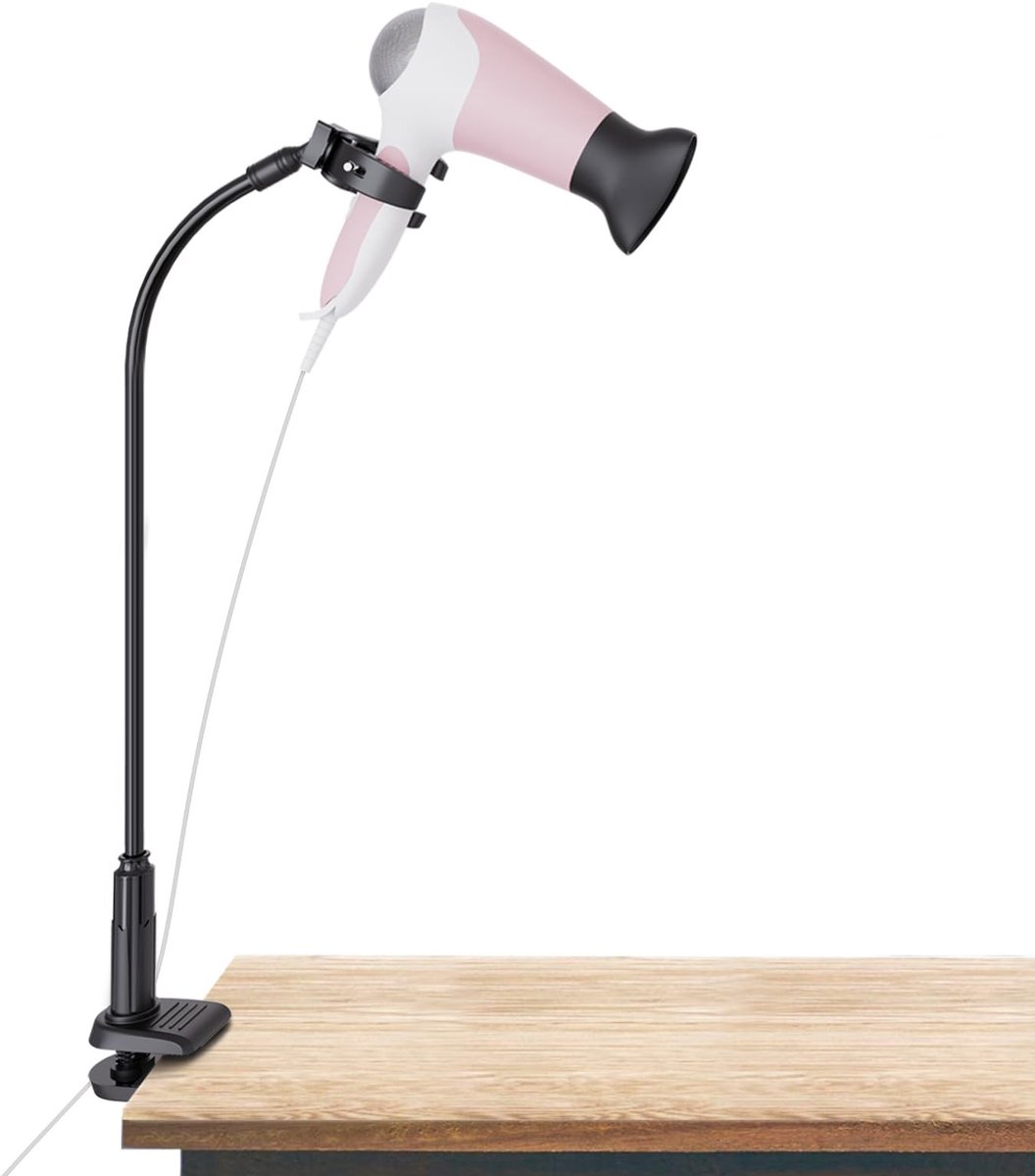 Dailygoods - Dailygoody - Föhn standaard - 360 graden roterend - Handsfree zwanenhals houder - Zwart - Ideaal voor huisdierverzorging - Geschikt voor honden en katten
