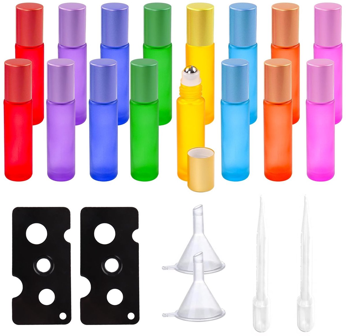 Dailygoods - Cosensi - Dailygoody - 10 ml Roll On Glazen Flessen - Lege Roller Flessen - Ideaal voor Etherische Olie - 16 Stuks - Kleurrijke Rollerflessen - Perfect voor Aro