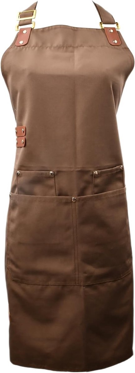 Lang Schort voor Koks en Serveersters, Verstelbare Halsband, Waterdicht Canvas, 4 Zakjes, Ideaal voor Koken Thuis en in Restaurants en Cafés