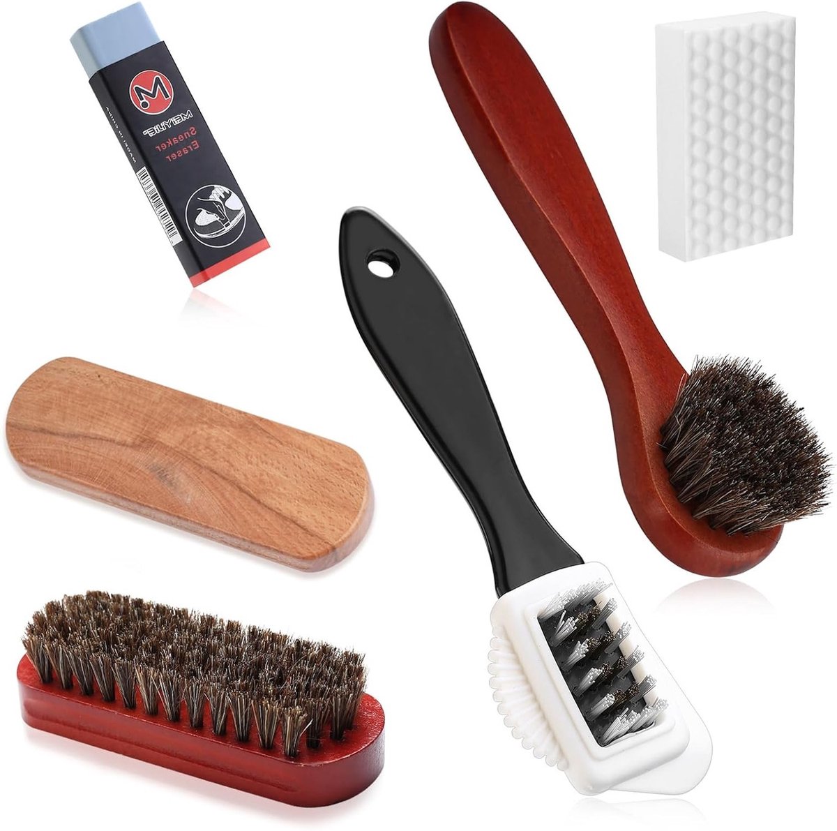 Complete Schoenreinigingsset met 5 Stuks, Suède en Nubuck Borstels, Schoenverzorging en Schoenreiniger voor Leer en Suède