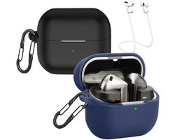 2-Pack Silicone Hoes voor Samsung Galaxy Buds 3 FE, Buds 3 en Buds 3 Pro met Carabiners en Anti-verlies Straps - Schokbestendige Bescherming voor Bluetooth Oordopjes - Zwart