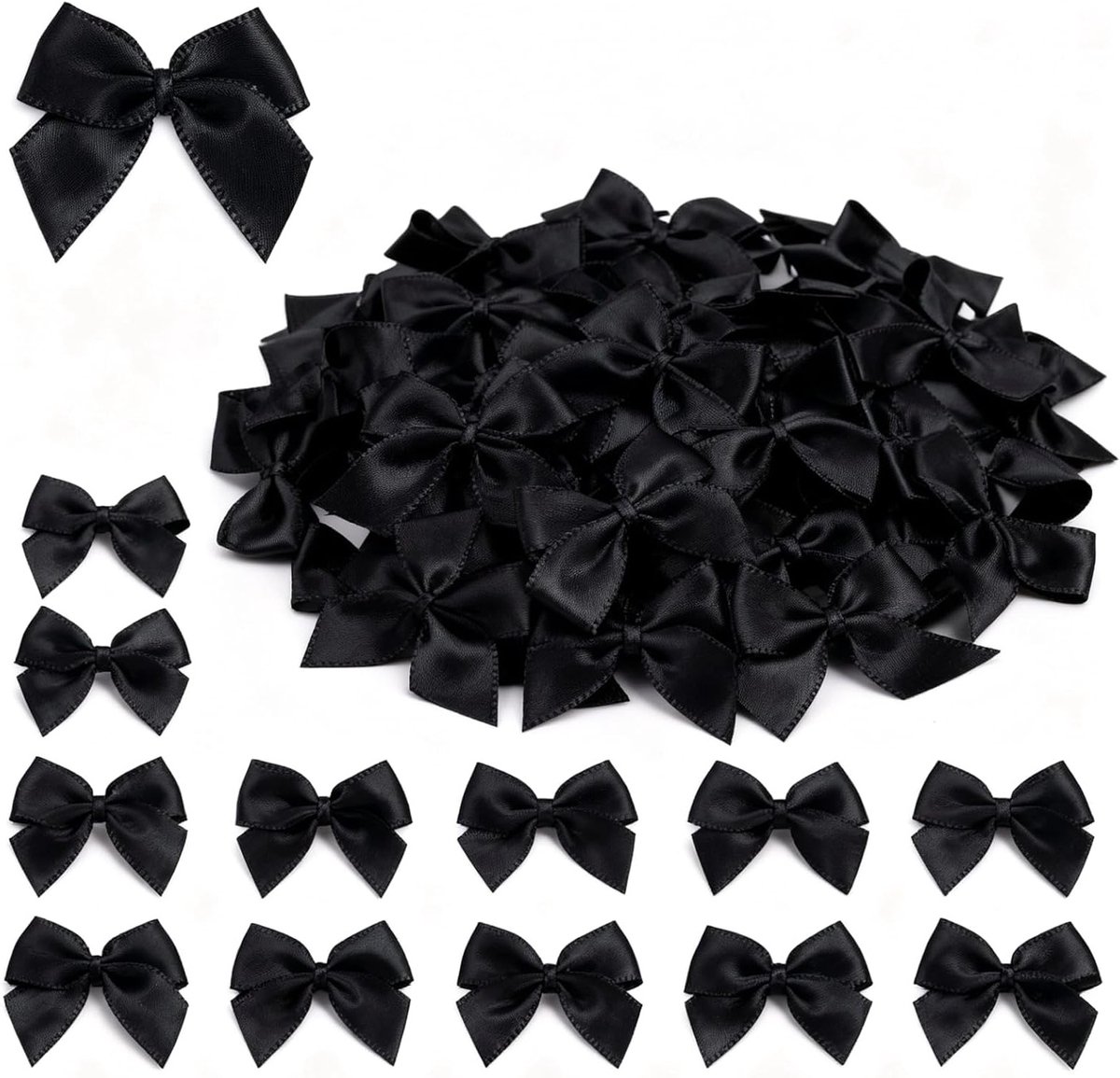 Miniatuur Satijnen Strikjes 2.5cm - 100 Stuks voor Knutselen, Haaraccessoires en Cadeauverpakking (Zwart)