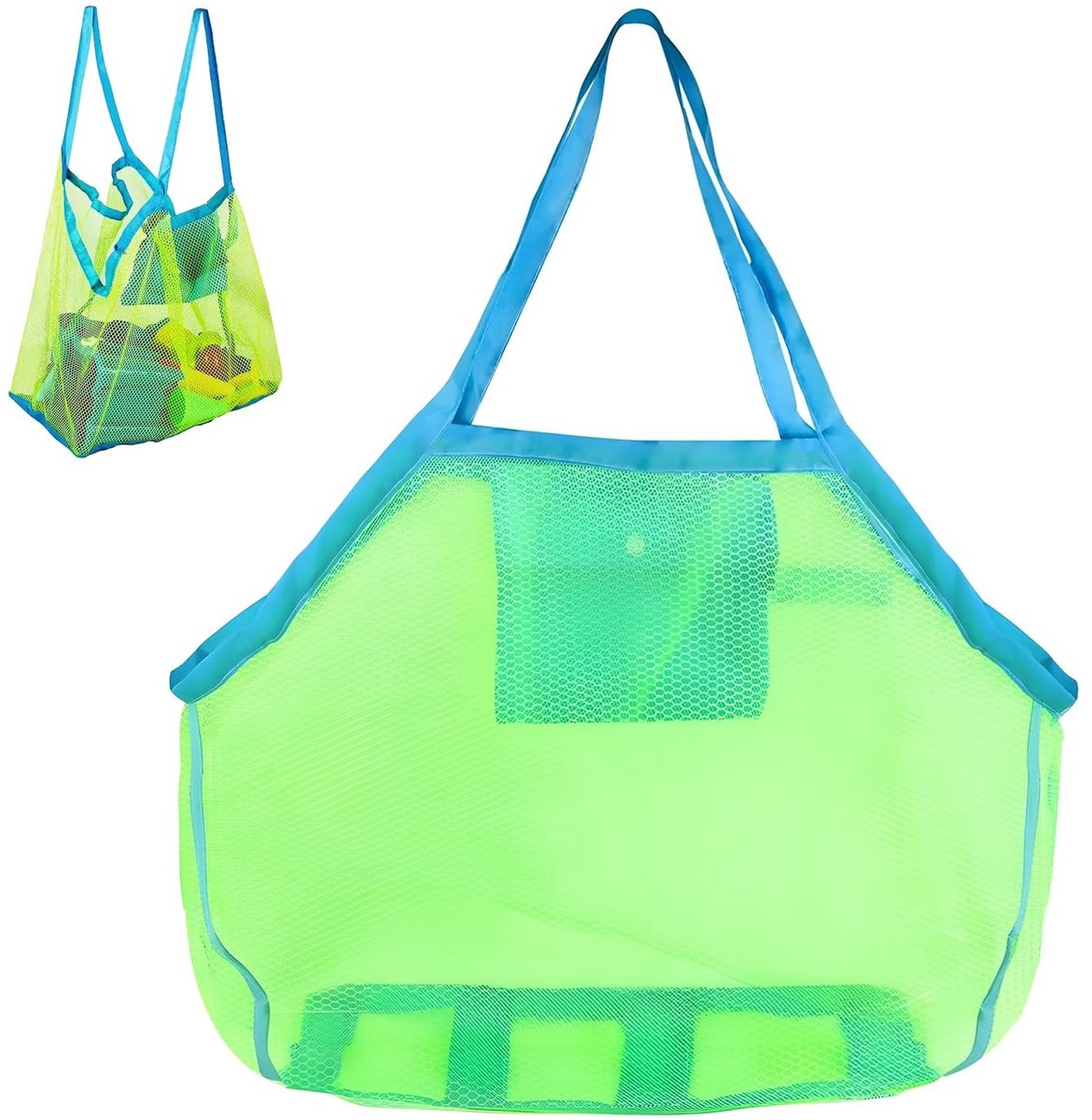 Dailygoods - Dailygoody - Strandspeelgoedtas - Draagbare Nettas - Ideaal voor strand en vakantie - Blauwgroen - Handig voor kinderen - Ruimte voor speelgoed - Gesc...