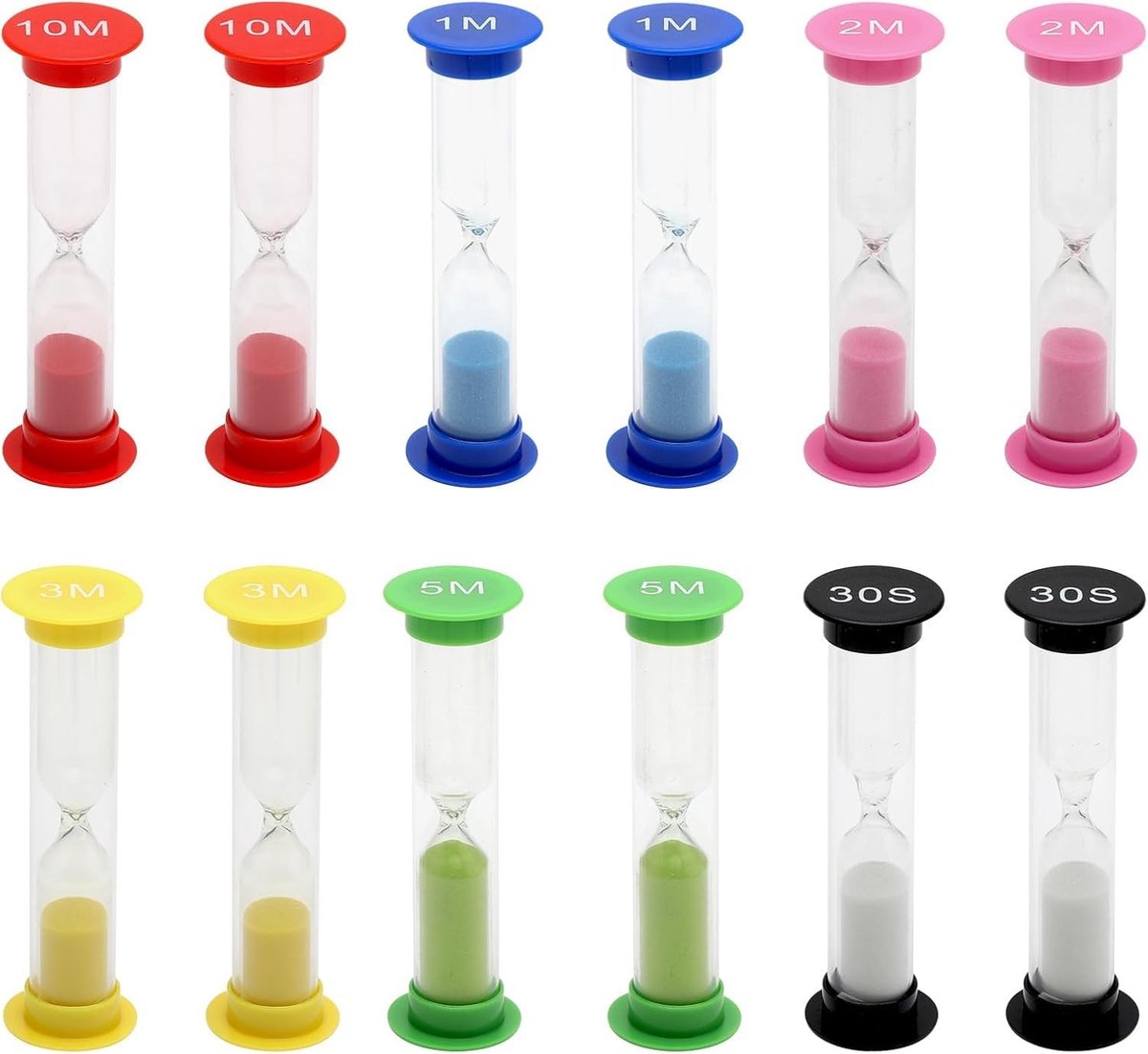 Dailygoody - Zandlopers voor kinderen - Timer - Educatief en kleurrijk - Set van 12 stuks - Tijdmeter - Voor school en spel - Gekleurd