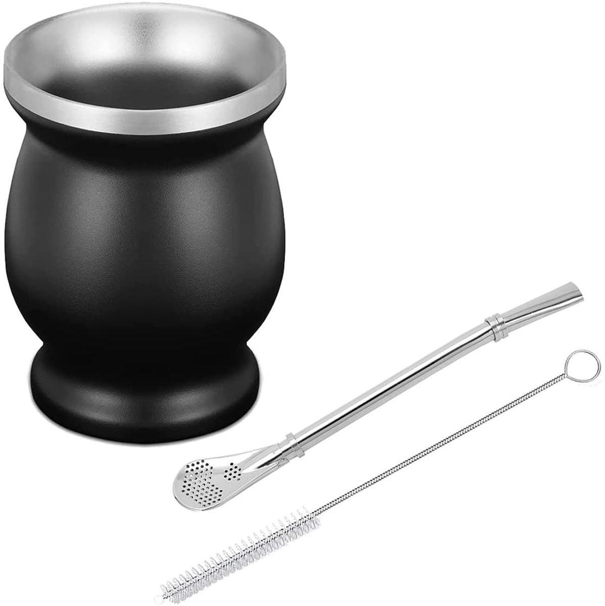 Dailygoods - Dailygoody - RVS Mate Cup Set - Inclusief Rietje, Lepel en Borstel - Perfect voor Yerba Mate en Dranken - Ideaal voor Duurzaam Gebruik - Geschikt voor