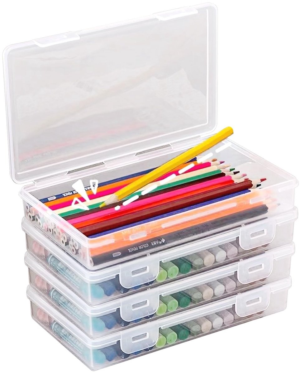 Dailygoods - Dailygoody - Pennenbox - Opbergdoos - Stapelbaar en duurzaam - Doorschijnend - BPA-vrij - Voor kantoor en school - 4 compartimenten
