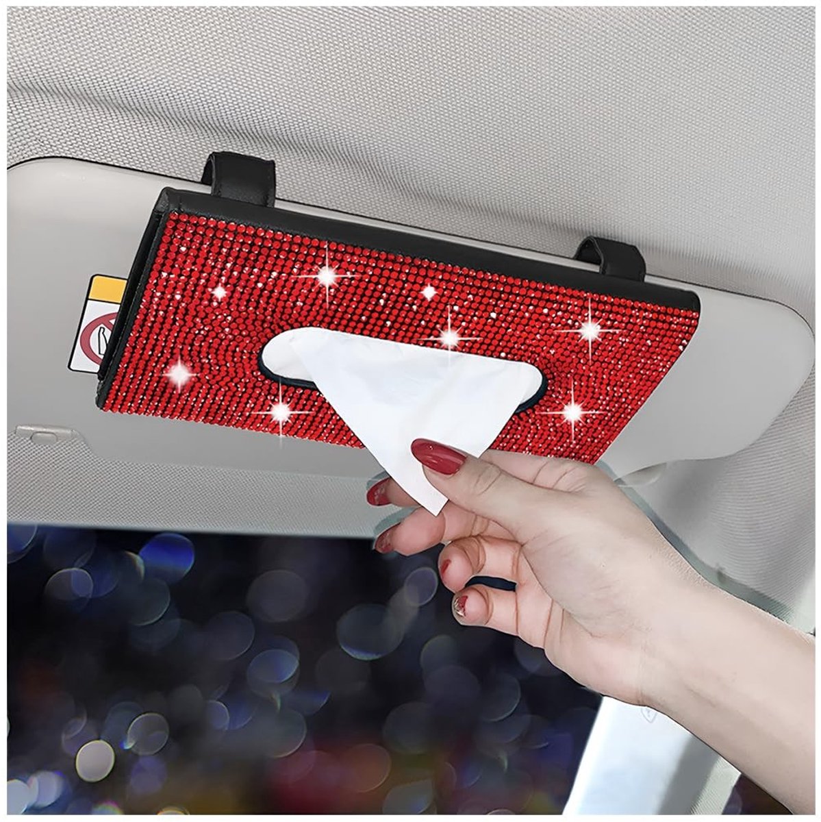 Dailygoods - Dailygoody - Bling Zakdoekdoos - Auto-accessoires - Glinsterend PU-leer - Rood - Zakdoekdoos voor auto en huis - Glinsterend design - Geschikt voor el