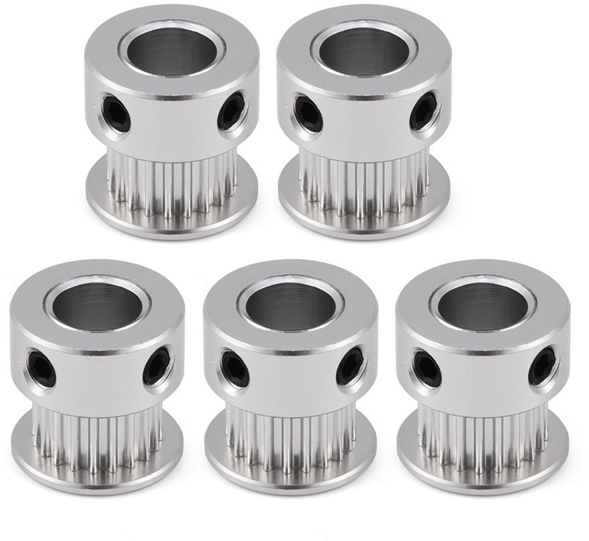 Dailygoods - Dailygoody - 3D Versnelling - Aluminium Timing Katrol - 5 Stuks - 20 Tanden 8mm - Geschikt voor 3D-printer - Zilver
