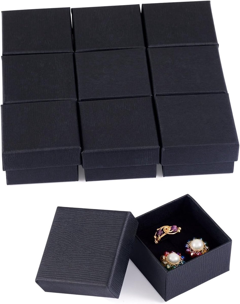 10 Stuks Vierkante Kartonnen Dozen 5x5x3cm voor Sieradenopslag, Verpakking voor Ringen, Oorbellen en Broches, Zwart