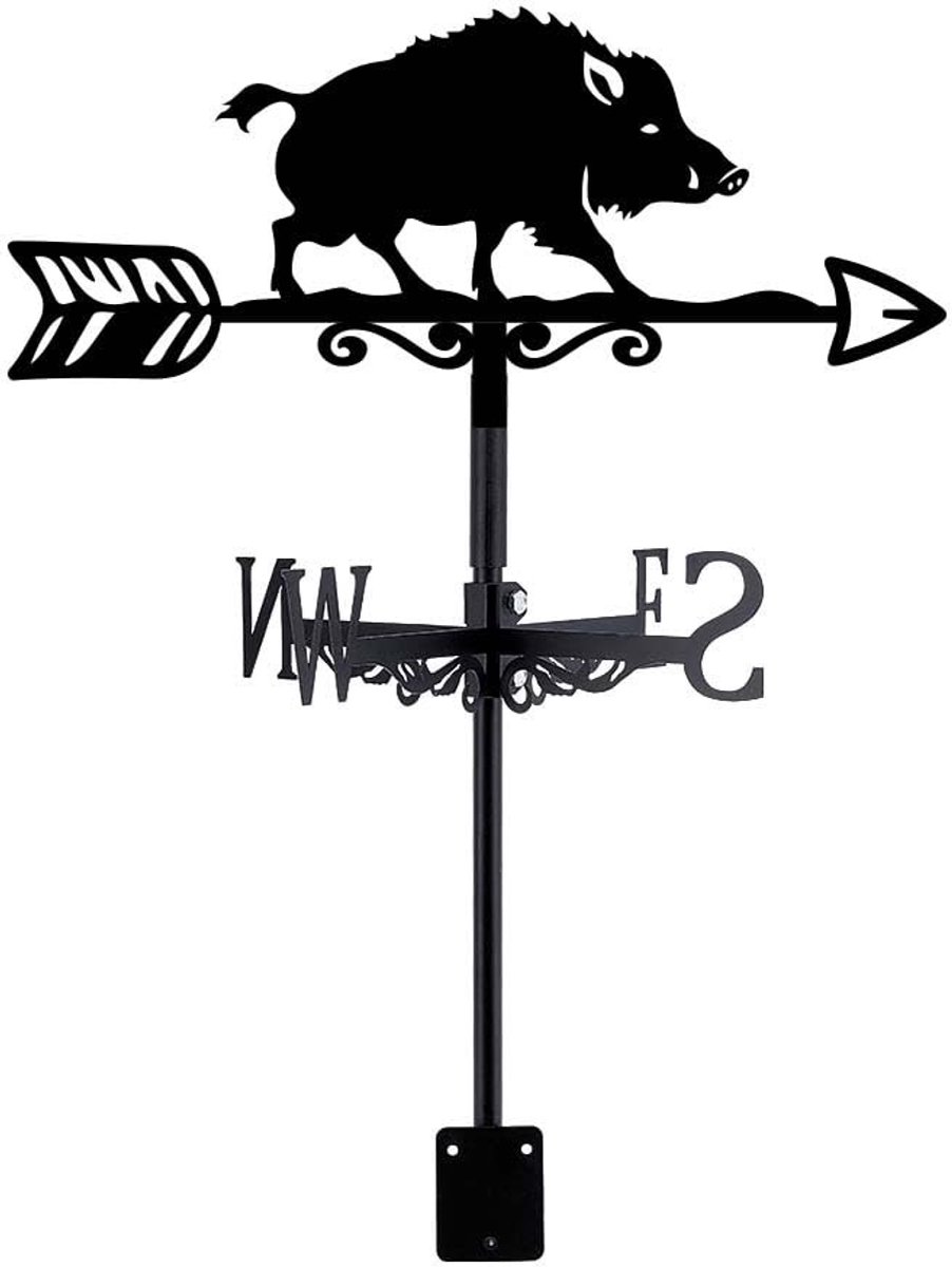Dailygoods - Dailygoody - Wild Boar - Windwijzer - Tuin Decoratie - Zwart - IJzeren Windhaan - Perfect voor Buiten en Schuur - Dieren Motief