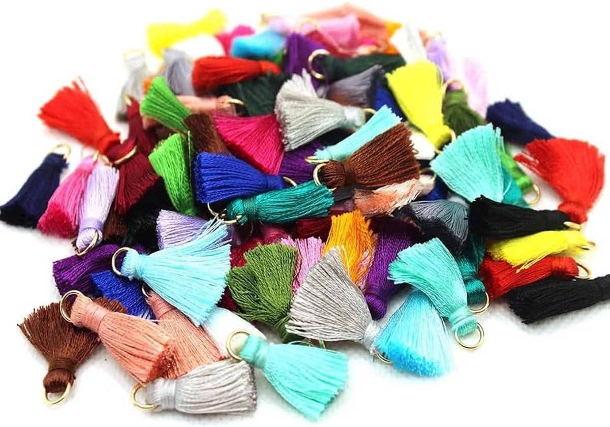 Kleurrijke Mini Tassels voor DIY Sieraden, Handgemaakte Katoenen Fringes, Sleutelhangers en Decoratie - 100 Stuks van 2 cm