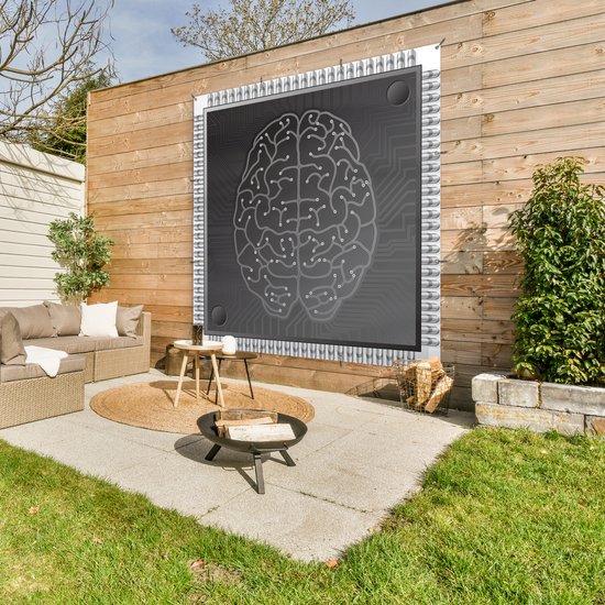 Tuinposter 200x200 cm - Tuindecoratie Een illustratie van kunstmatig gevormde hersenen - Poster voor in de tuin - Buiten decoratie - Schutting tuinschilderij - Tuindoek muurdecoratie - Wanddecoratie balkondoek